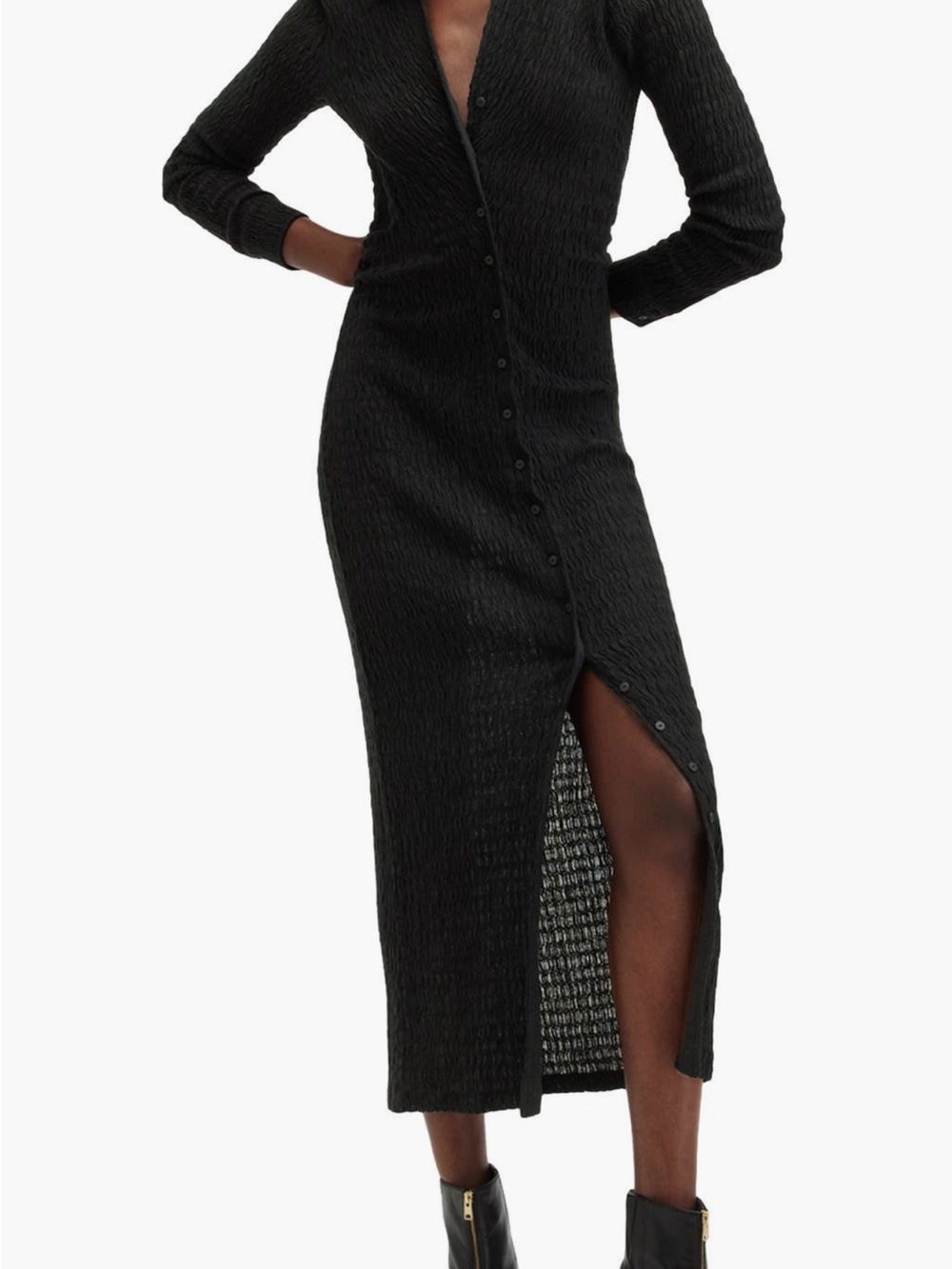 AllSaints Black Long-Sleeve Button Midi Dress - Picture 5 of 6